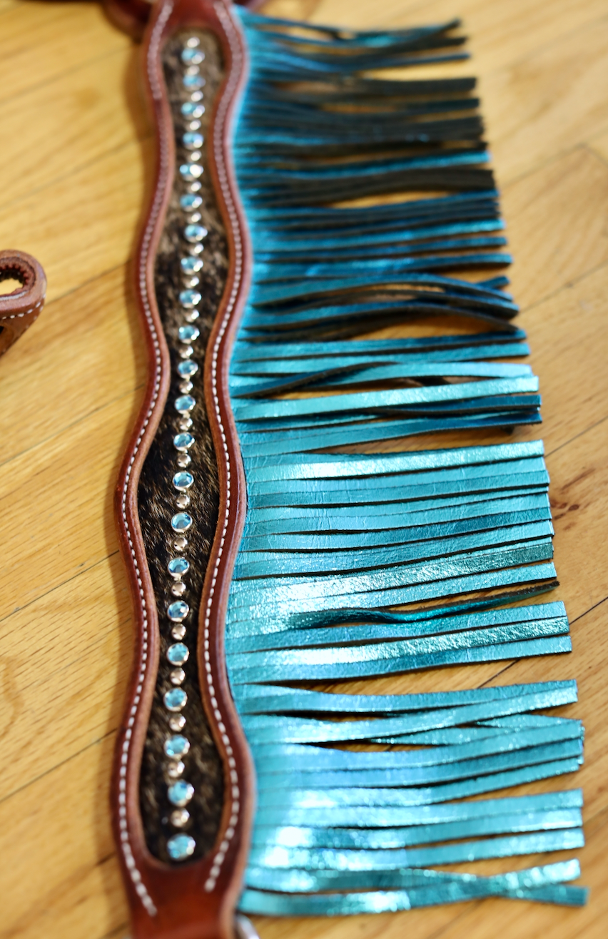 Blue Fringe Breast Collar with Matching Headstall